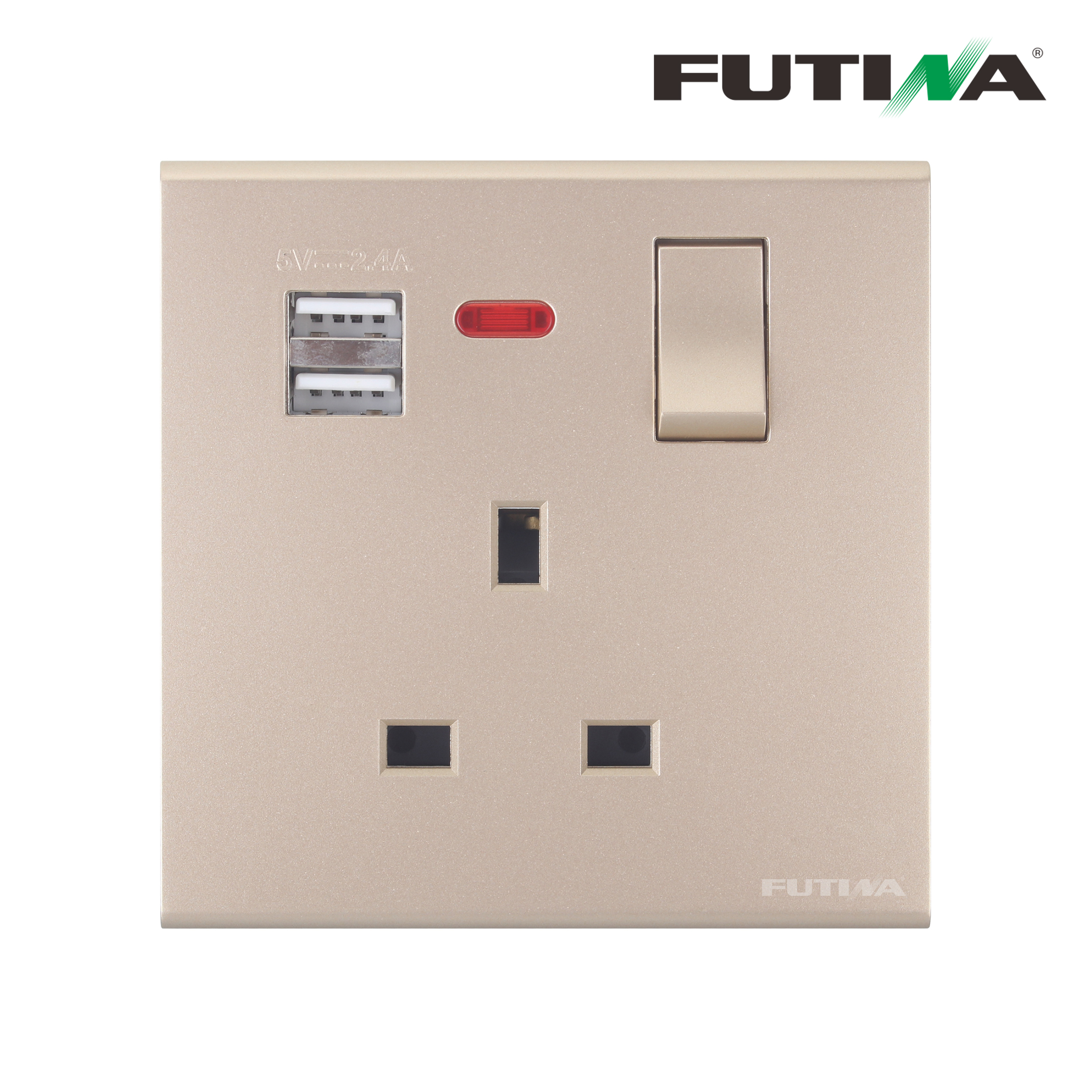 N21 range british standard 13A socket with double USB